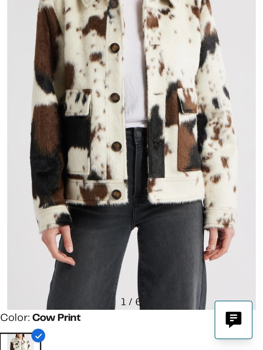 Bernardo Cow-Print Faux Fur Jean Jacket in Brown, Black & Cream